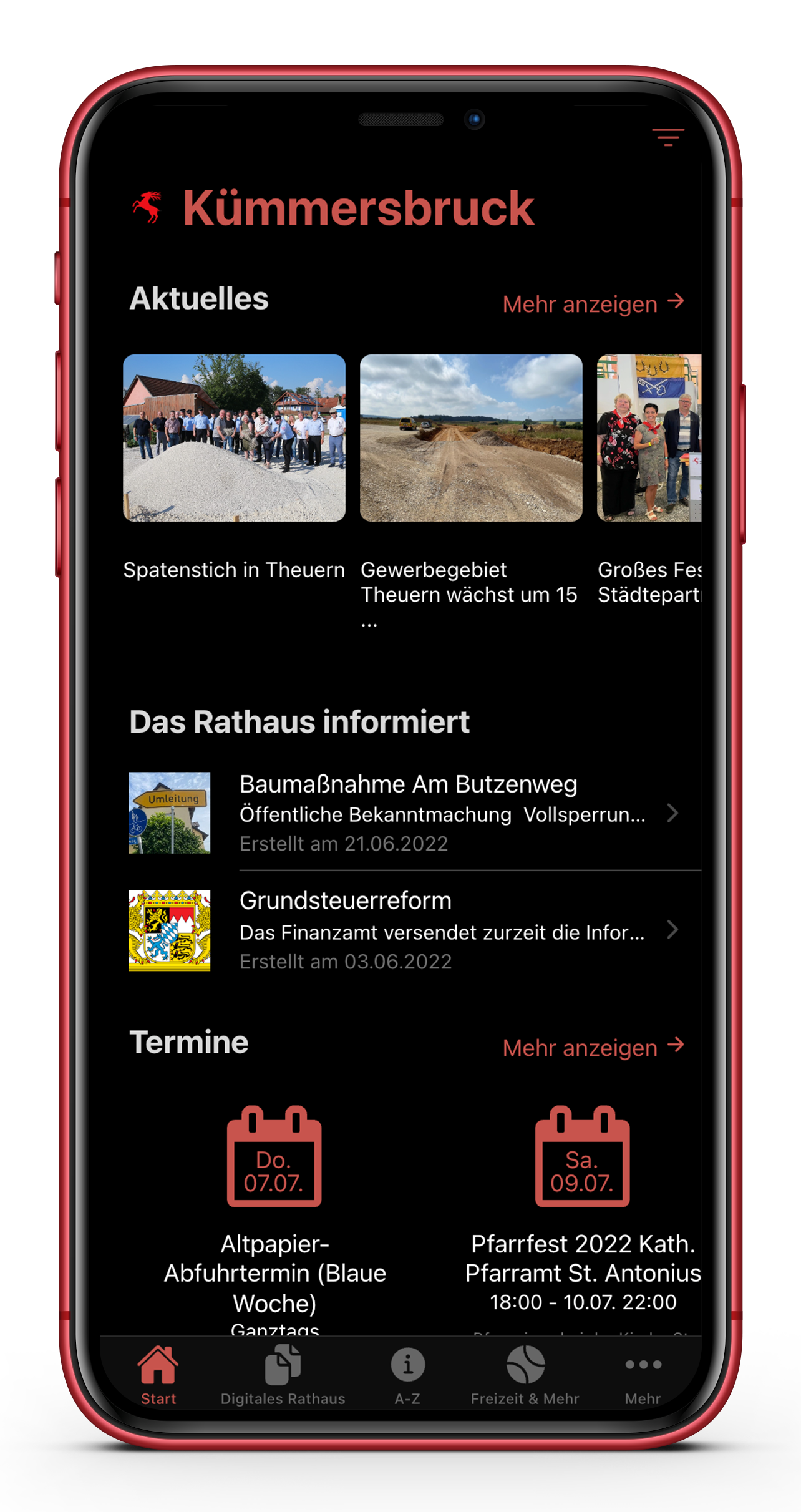 iPhone Screenshot Rathaus-App Kümmersbruck